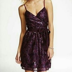 Express sequin dress, plum, short, Medium